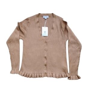 NWT Free Assembly Coquette Cardigan Ruffle Hem Brown Knit Size L